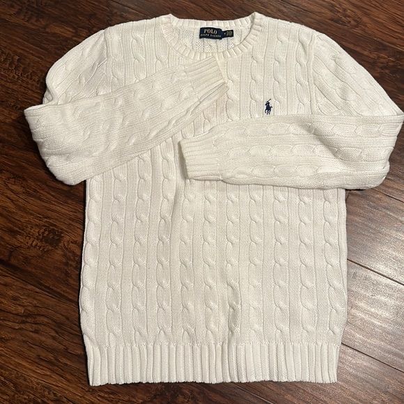 Cream cable-knit jumper — before