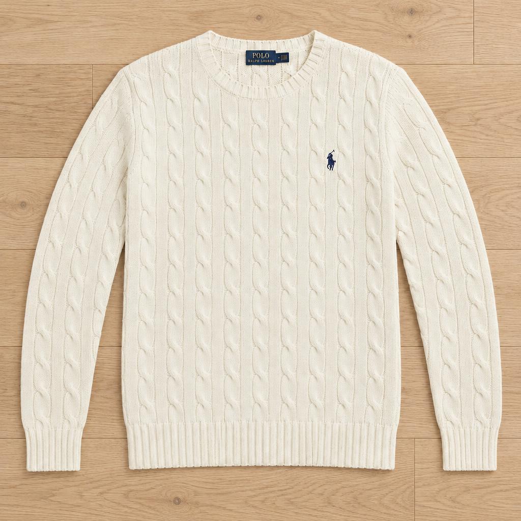 Cream cable-knit jumper — after